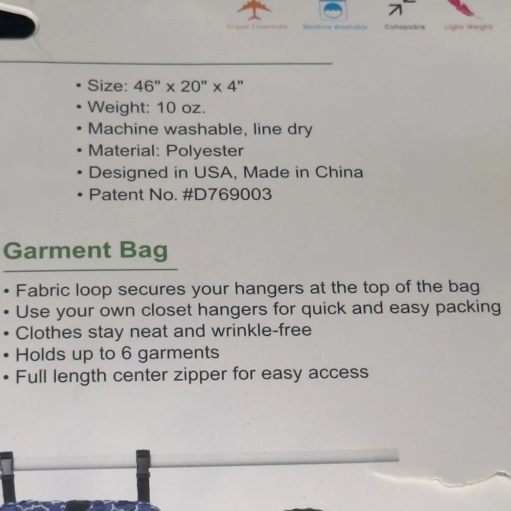 RuMe Garment Travel Organizer 2 in 1 Packing Cubes Garment Bag Navy Blue Trellis